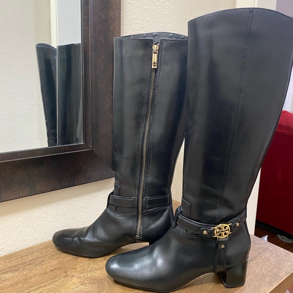 Tory Burch Women’s Black leather knee-high riding boots Size 8.5 - Picture 4 of 15